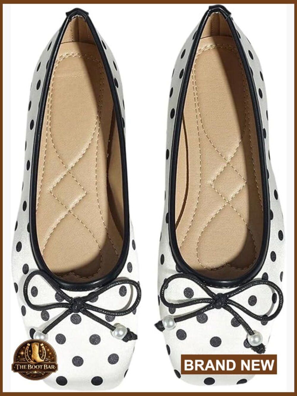Polka Dot Ballet Flats with Bow, Square Toe Slip-On, Spring Casual Shoes